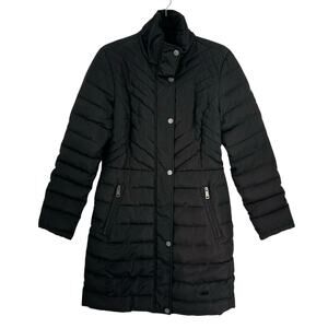 Kenneth Cole Longline Black Quilted Coat‎ Small Zipper Pockets No Hood Jacket